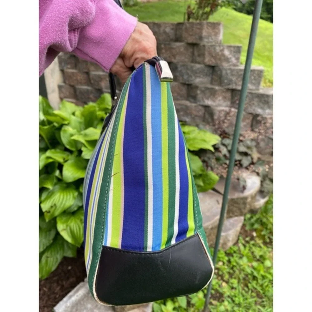 Kate Spade‎ Look Alike Bag! Striped Blue Green Tote Shoulder Purse Large Zip Top